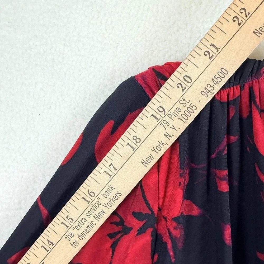 Lauren Ralph Lauren Dress Womens 14W Black Red Floral Ruched Sheath Knee V Neck